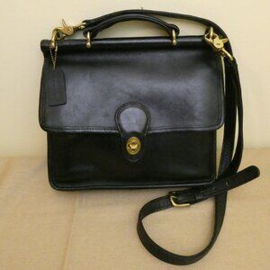 Coach Willis Black Leather Crossbody Bag Turnlock Top Handle